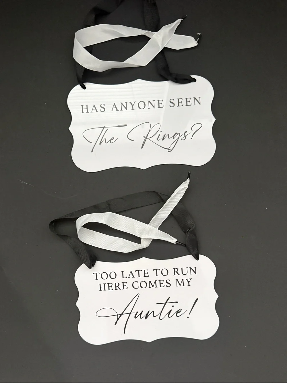 Wedding Signs Has Anyone Seen The Rings? /Here Comes My Auntie! /memorial table